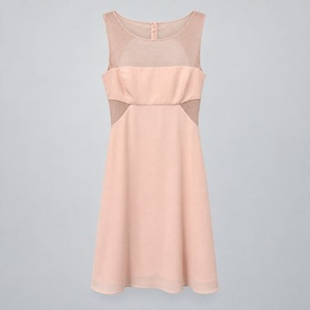 BCBGMAXAZRIA Silk Georgette Dress Blush Pink Size 6 Mesh Illusion Open Back